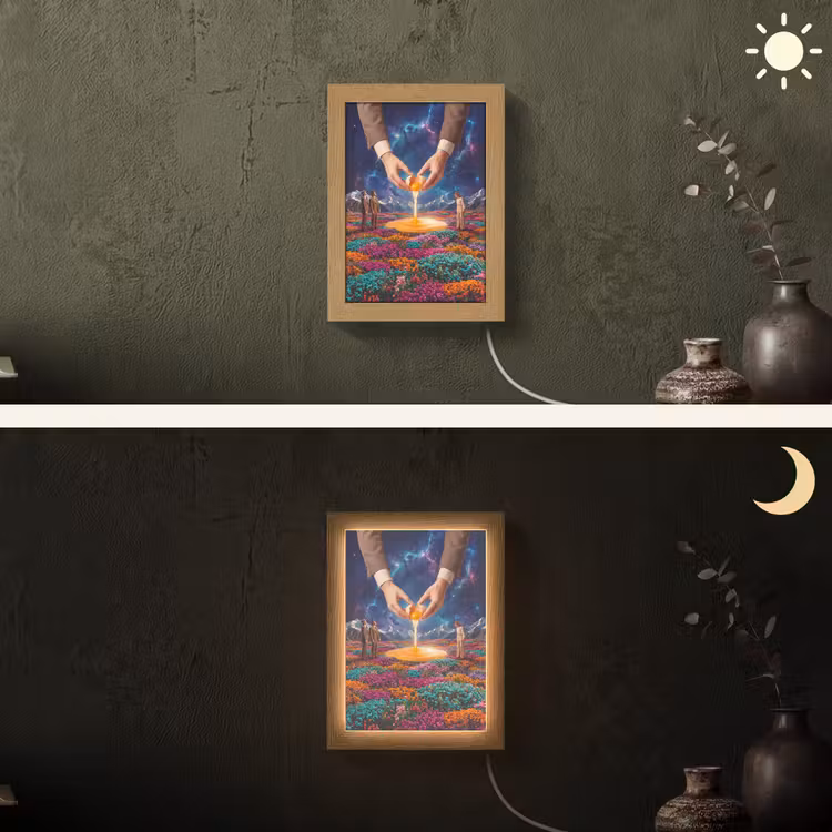 Lightbox - Wandlamp - Handen - Ei - Surrealisme - Handen - Ei - Surrealisme Light Box met kabel (Wandlamp) klein