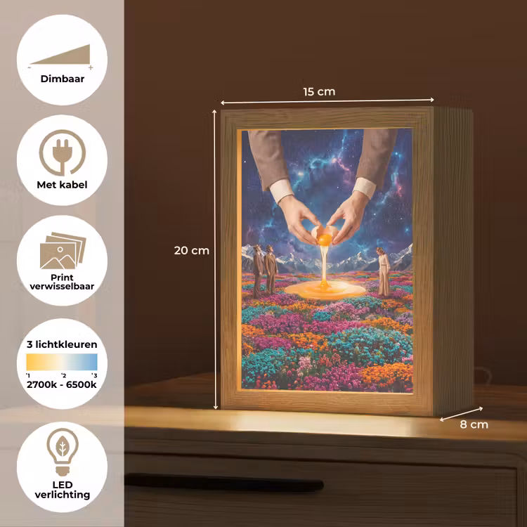 Lightbox - Wandlamp - Handen - Ei - Surrealisme - Handen - Ei - Surrealisme Light Box met kabel (Wandlamp) klein