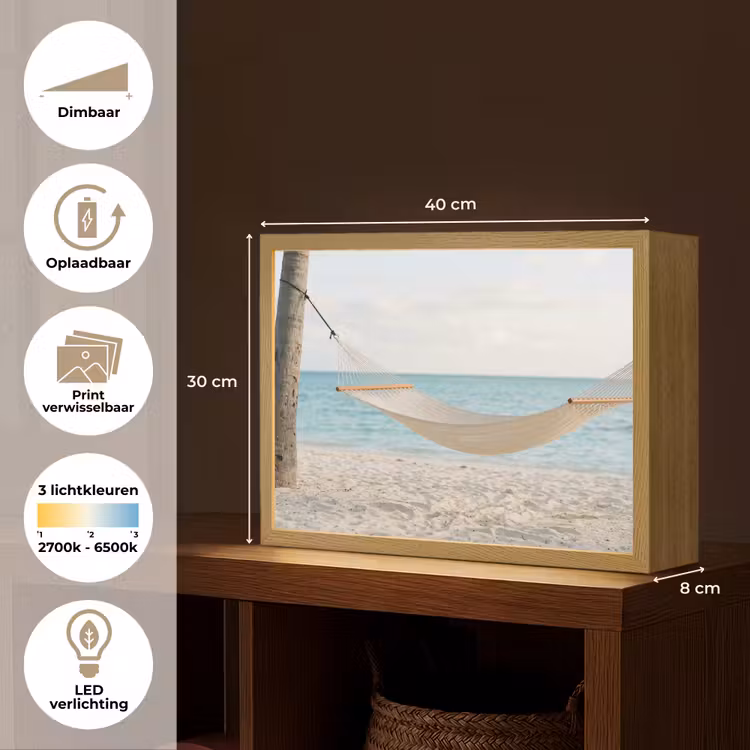 Hangmat - Strand - Wit Light Box met batterij (Wandlamp) middel -USP_websiteoverzichtNL