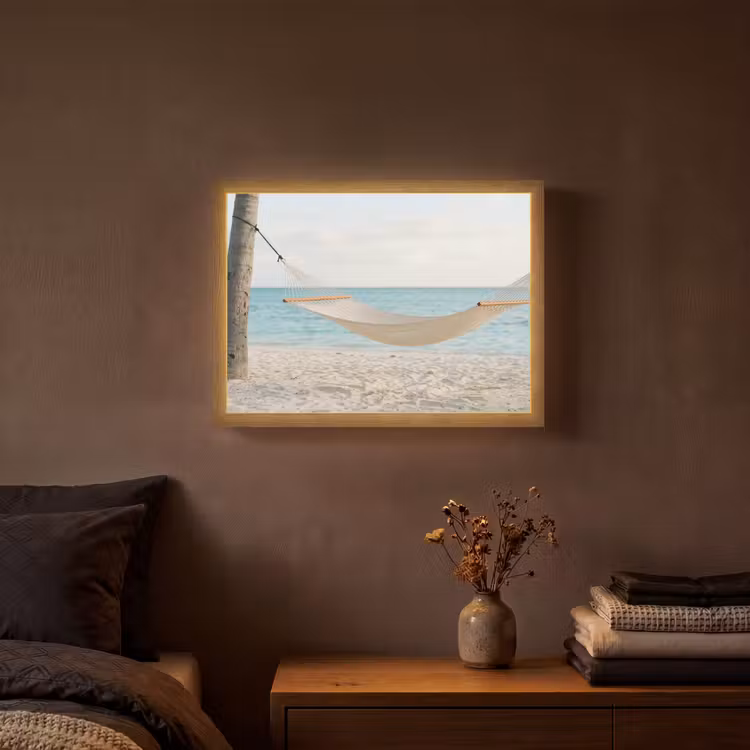 Hangmat - Strand - Wit Light Box met batterij (Wandlamp) middel -sfeer4
