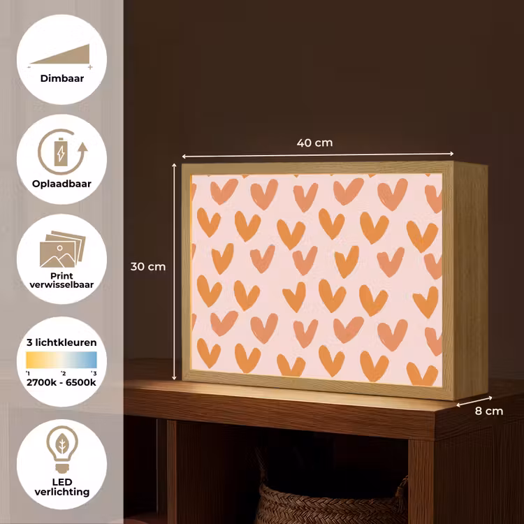 Hartjes - Getekend - Oranje Light Box met batterij (Wandlamp) middel 907 -USP_websiteoverzichtNL