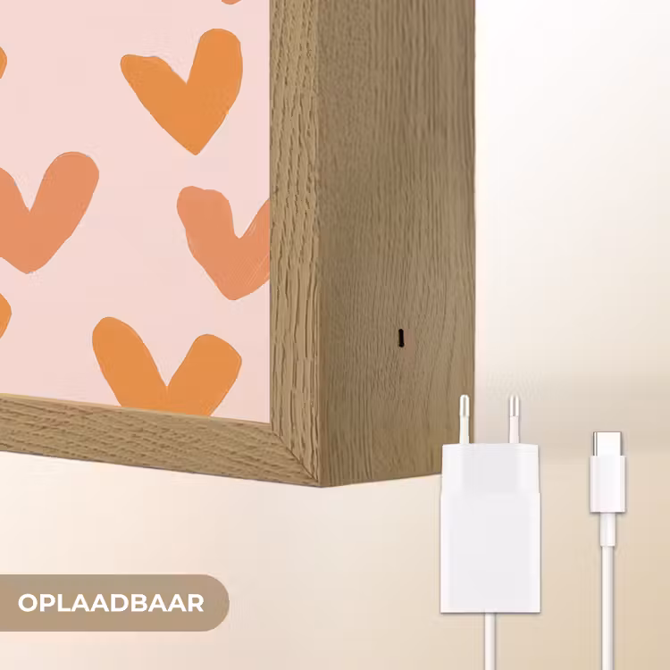 Hartjes - Getekend - Oranje Light Box met batterij (Wandlamp) middel 907 -USP_websiteoplaadbaarNL