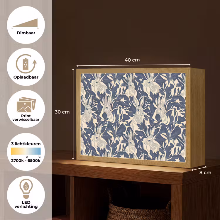 Hazen - Bladeren - Patroon - Blauw - Beige Light Box met batterij (Wandlamp) middel 907 -USP_websiteoverzichtNL