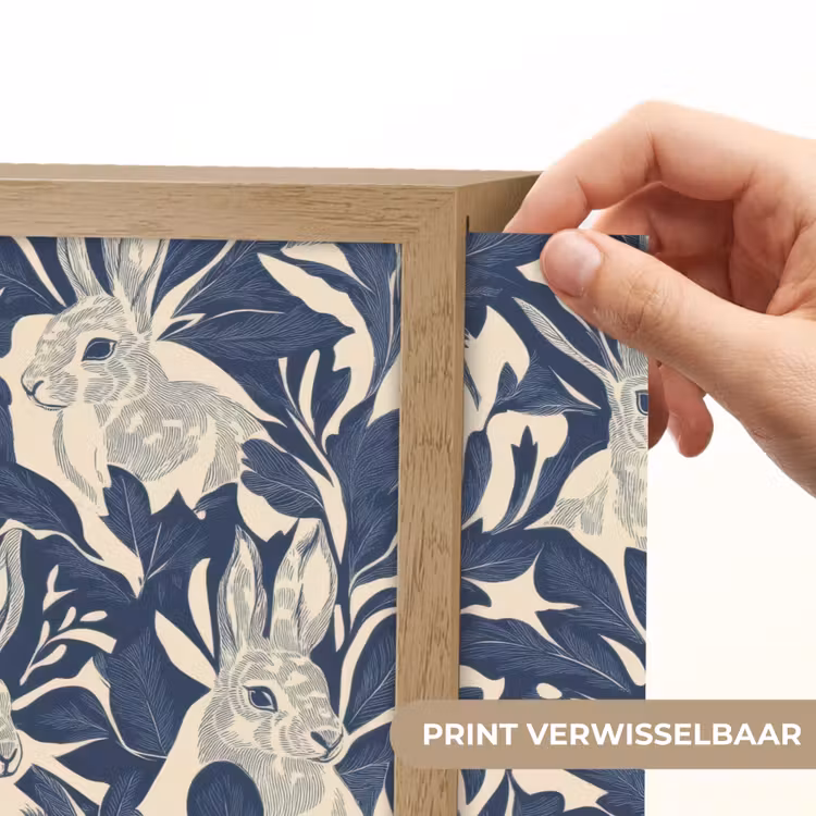 Hazen - Bladeren - Patroon - Blauw - Beige Light Box met batterij (Wandlamp) middel 907 -USP_websiteprintNL