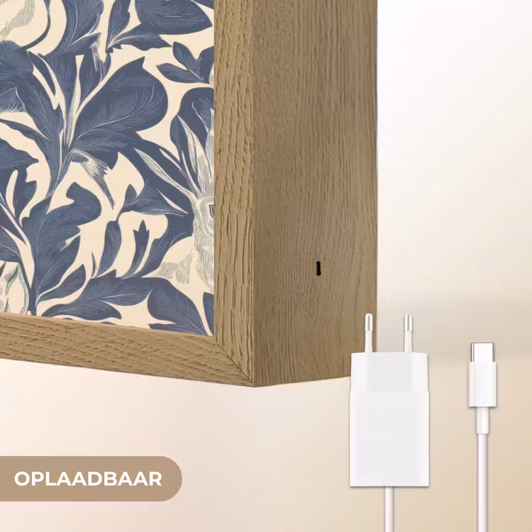 Hazen - Bladeren - Patroon - Blauw - Beige Light Box met batterij (Wandlamp) middel 907 -USP_websiteoplaadbaarNL