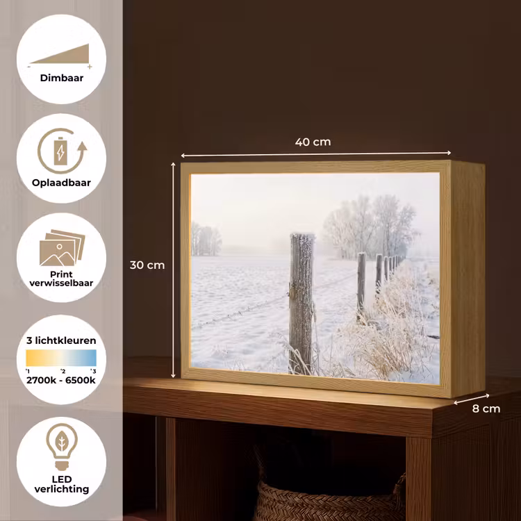 Hek - Sneeuw - Mist - Platteland - Nostalgisch Light Box met batterij (Wandlamp) middel -USP_websiteoverzichtNL