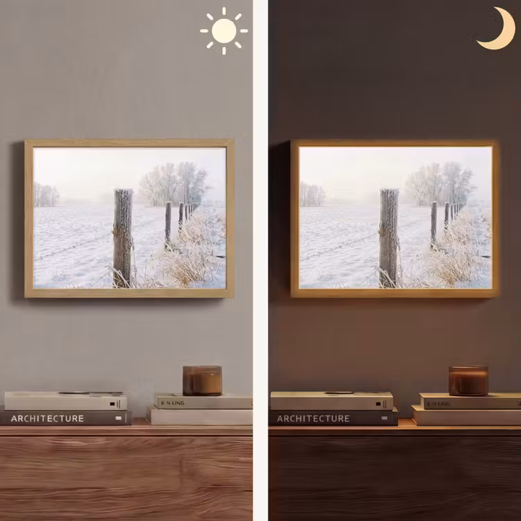 Hek - Sneeuw - Mist - Platteland - Nostalgisch Light Box met batterij (Wandlamp) middel -sfeer3