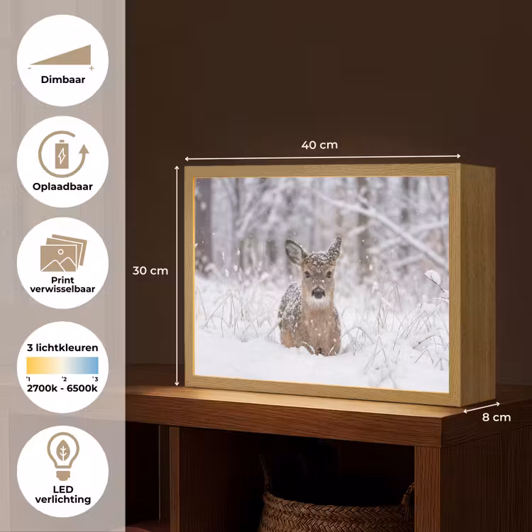 Hert - Sneeuw - Bos - Dieren - Vertederend Light Box met batterij (Wandlamp) middel -USP_websiteoverzichtNL