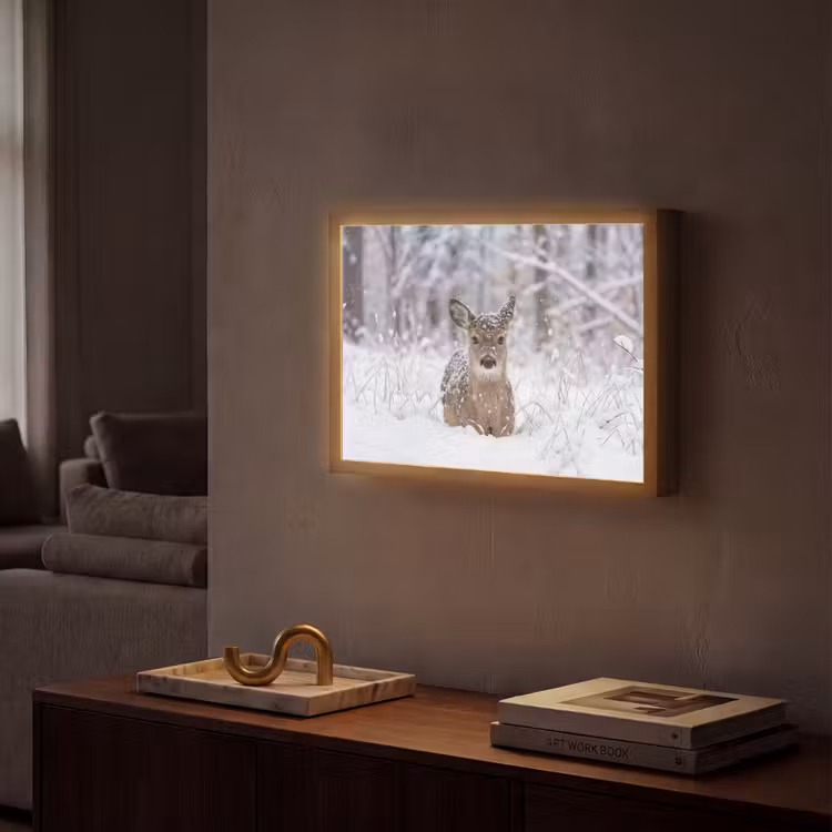 Hert - Sneeuw - Bos - Dieren - Vertederend Light Box met batterij (Wandlamp) middel -sfeer1