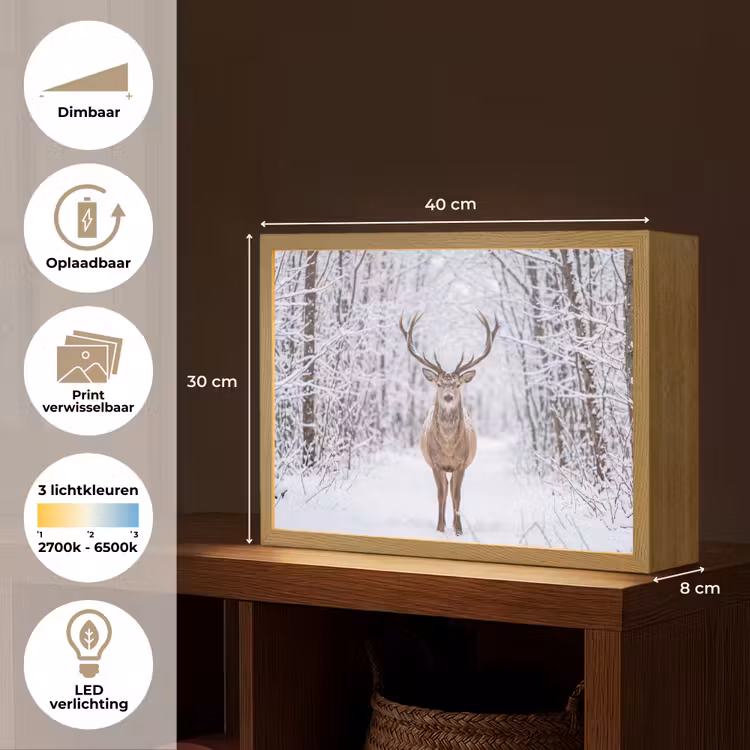 Hert - Winter - Bos - Natuur - Wit Light Box met batterij (Wandlamp) middel -USP_websiteoverzichtNL