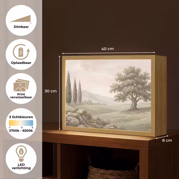 Heuvellandschap - Bomen - Natuur - Groen Light Box met batterij (Wandlamp) middel -USP_websiteoverzichtNL