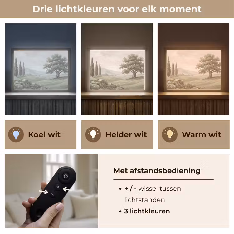 Heuvellandschap - Bomen - Natuur - Groen Light Box met batterij (Wandlamp) middel -USP_lichtkleurNL