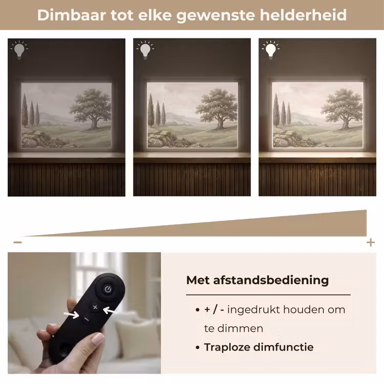 Heuvellandschap - Bomen - Natuur - Groen Light Box met batterij (Wandlamp) middel -USP_dimbaarNL