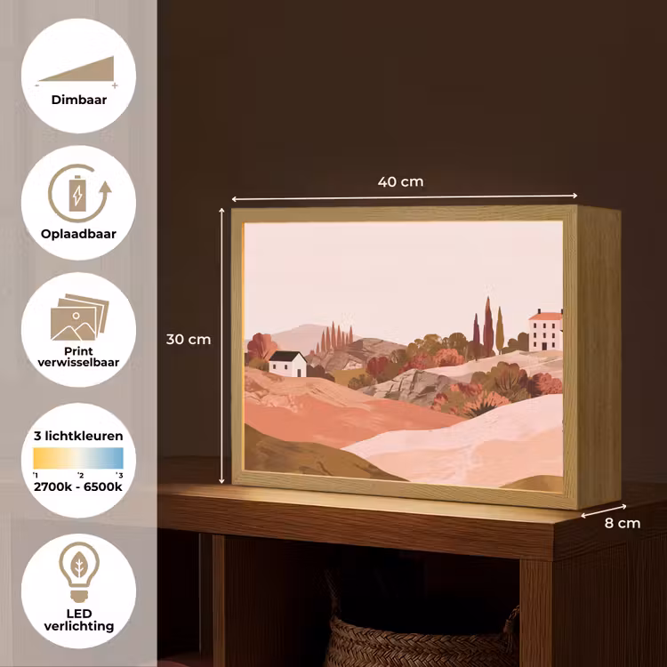 Heuvellandschap - Grafisch - Terracotta Light Box met batterij (Wandlamp) middel -USP_websiteoverzichtNL