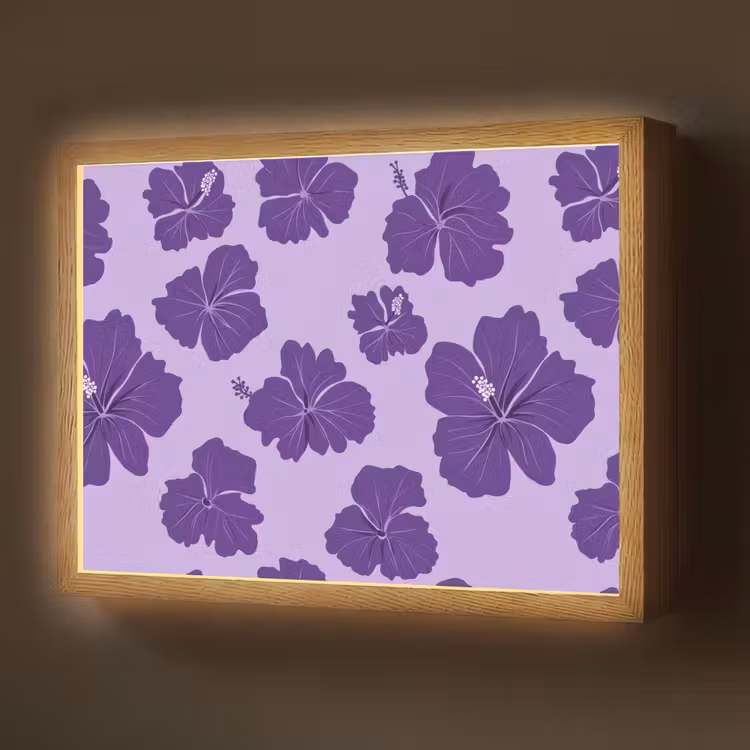 Hibiscus - Bloemen - Paars Light Box met batterij (Wandlamp) middel 907 -z3d_website