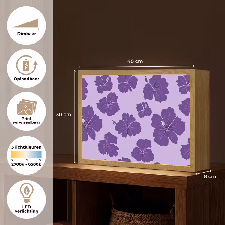 Hibiscus - Bloemen - Paars Light Box met batterij (Wandlamp) middel 907 -USP_websiteoverzichtNL