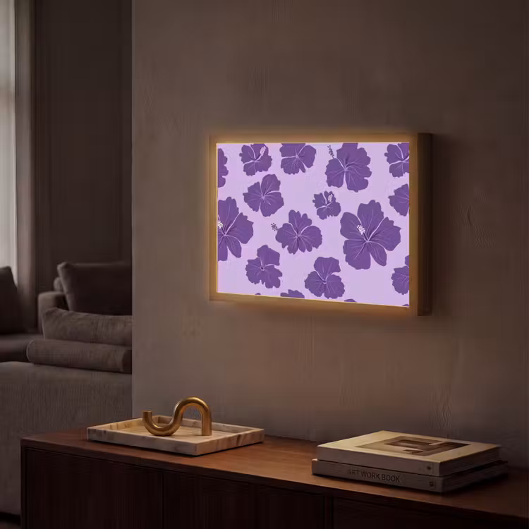 Hibiscus - Bloemen - Paars Light Box met batterij (Wandlamp) middel 907 -sfeer1