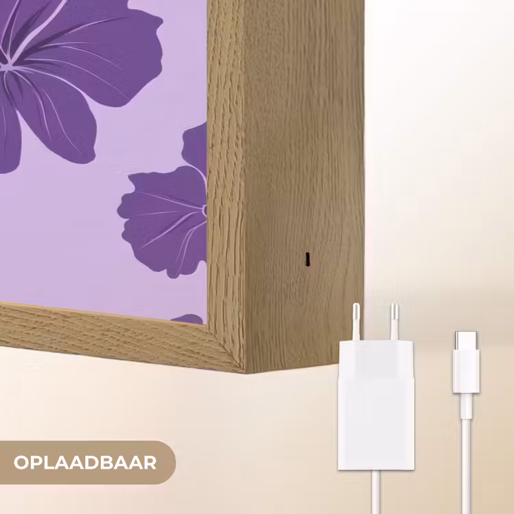Hibiscus - Bloemen - Paars Light Box met batterij (Wandlamp) middel 907 -USP_websiteoplaadbaarNL