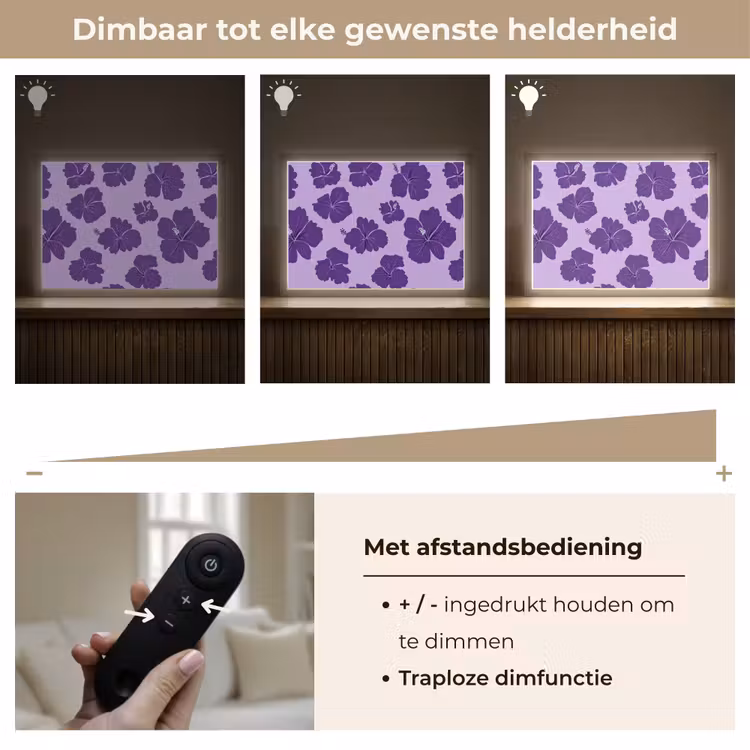 Hibiscus - Bloemen - Paars Light Box met batterij (Wandlamp) middel 907 -USP_dimbaarNL