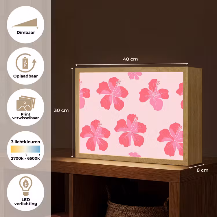 Hibiscus - Bloemen - Roze Light Box met batterij (Wandlamp) middel 907 -USP_websiteoverzichtNL