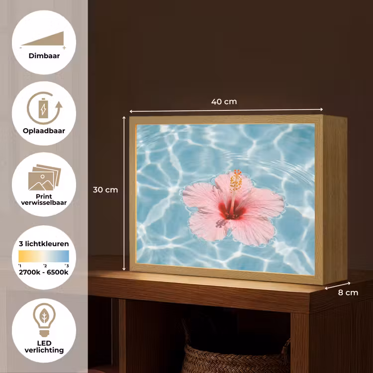 Hibiscus - Water - Roze Light Box met batterij (Wandlamp) middel -USP_websiteoverzichtNL