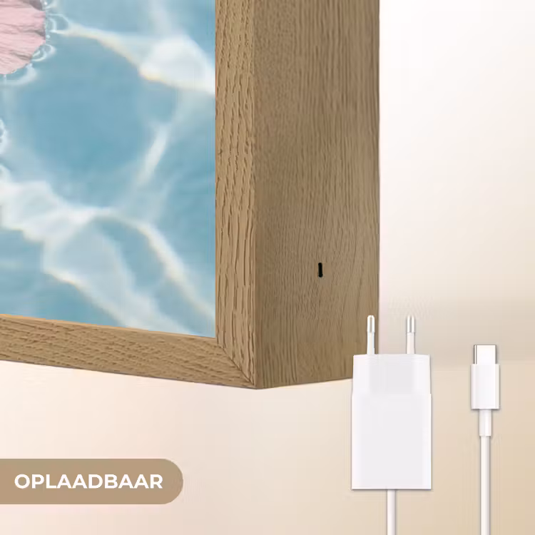 Hibiscus - Water - Roze Light Box met batterij (Wandlamp) middel -USP_websiteoplaadbaarNL