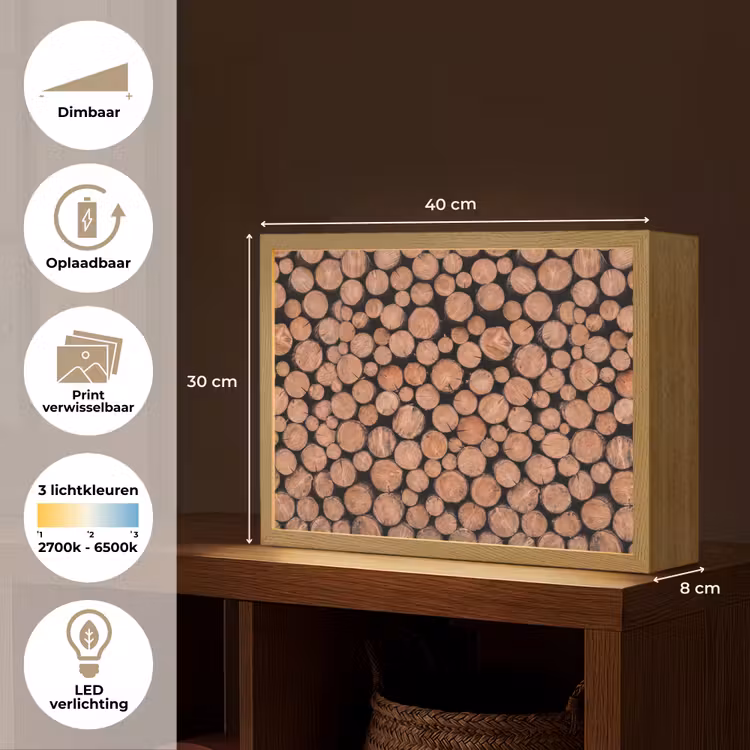 Houtblokken - Textuur - Patroon - Bruin - Rustiek Light Box met batterij (Wandlamp) middel -USP_websiteoverzichtNL