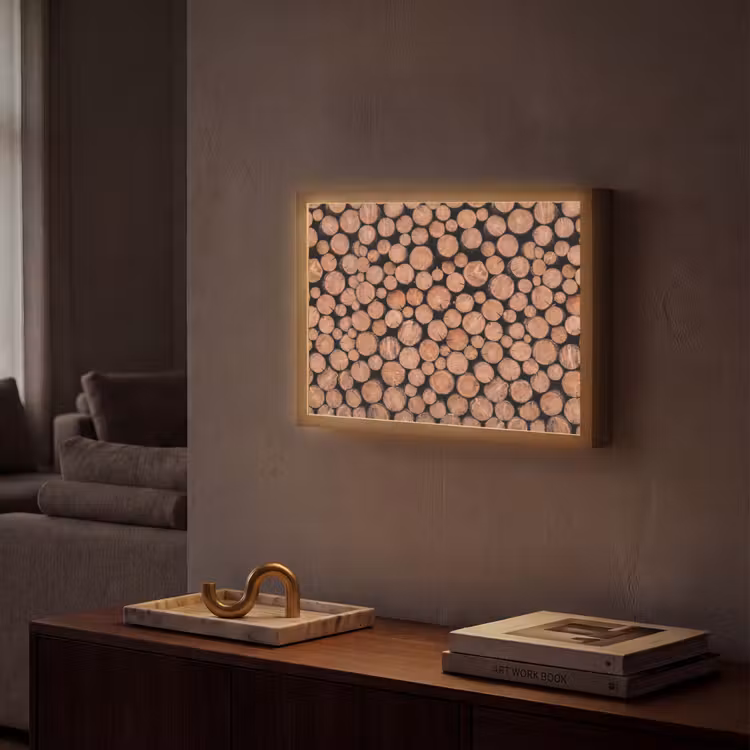 Houtblokken - Textuur - Patroon - Bruin - Rustiek Light Box met batterij (Wandlamp) middel -sfeer1