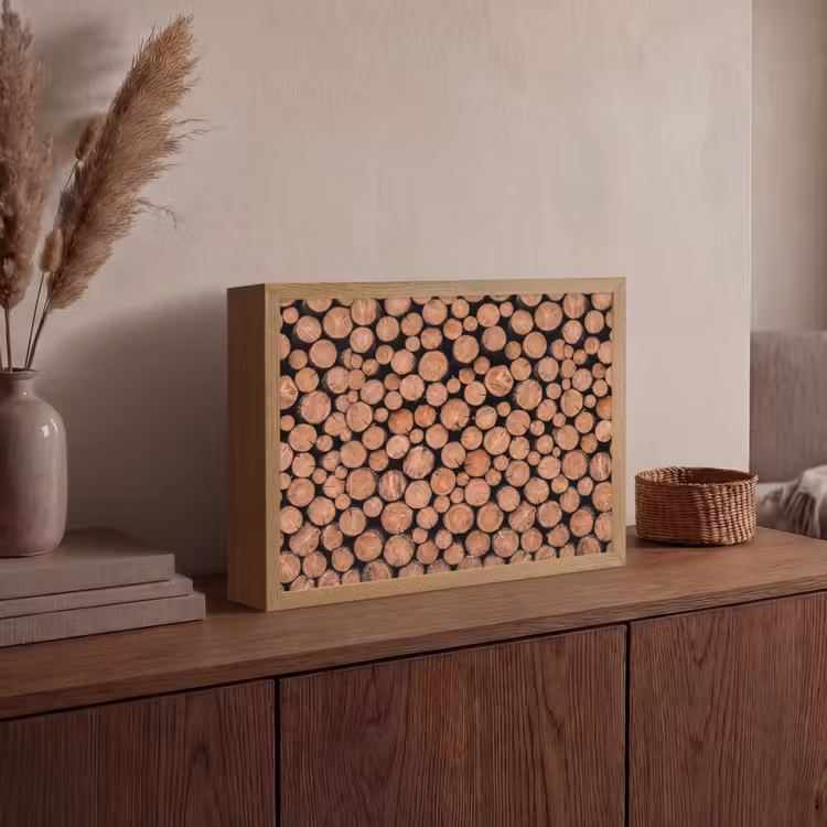Houtblokken - Textuur - Patroon - Bruin - Rustiek Light Box met batterij (Wandlamp) middel -sfeer2