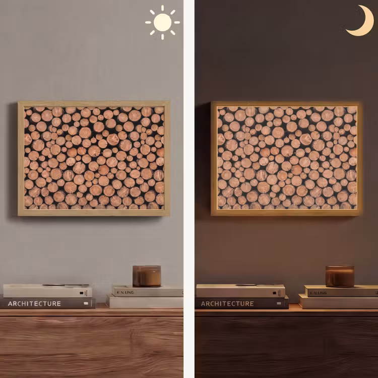 Houtblokken - Textuur - Patroon - Bruin - Rustiek Light Box met batterij (Wandlamp) middel -sfeer3