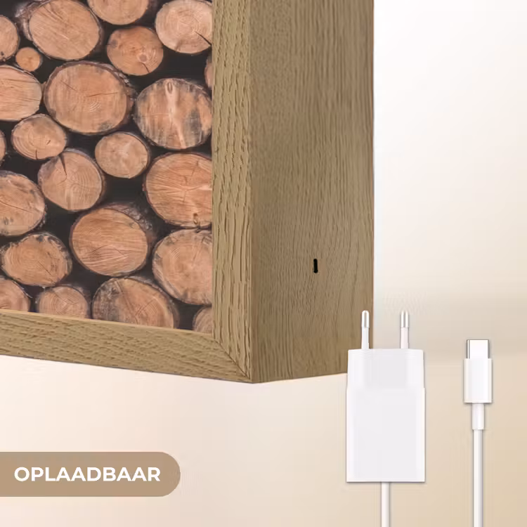 Houtblokken - Textuur - Patroon - Bruin - Rustiek Light Box met batterij (Wandlamp) middel -USP_websiteoplaadbaarNL