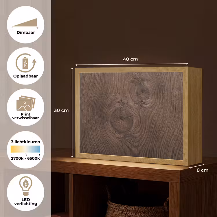Houtnerf - Textuur - Patroon - Bruin - Rustiek Light Box met batterij (Wandlamp) middel -USP_websiteoverzichtNL