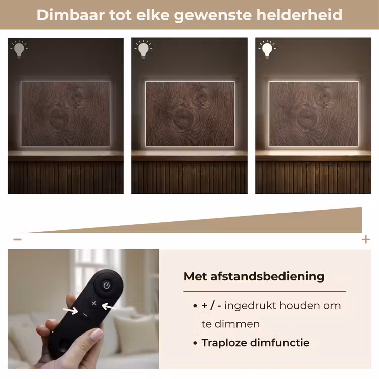 Houtnerf - Textuur - Patroon - Bruin - Rustiek Light Box met batterij (Wandlamp) middel -USP_dimbaarNL