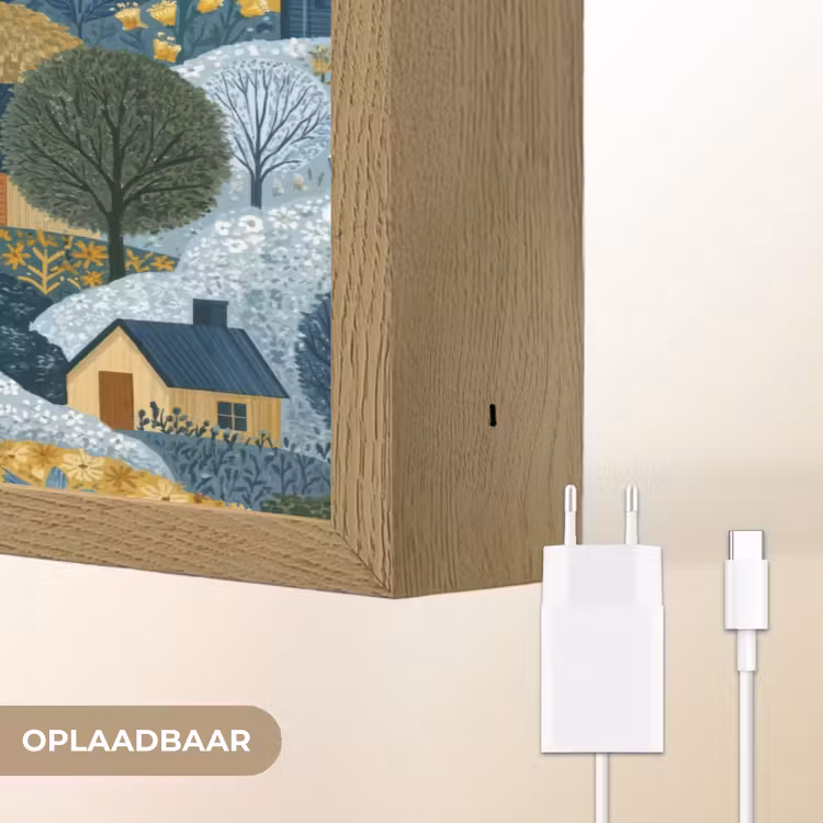 Huisjes - Bloemen - Patroon - Geel - Blauw Light Box met batterij (Wandlamp) middel 907 -USP_websiteoplaadbaarNL