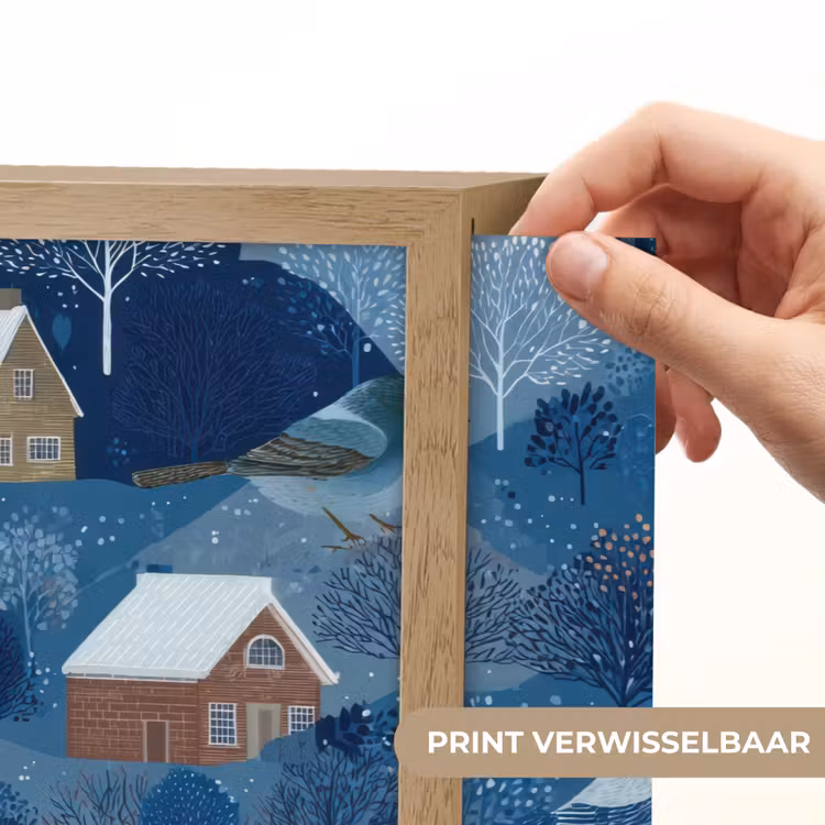 Huisjes - Vogels - Sneeuw - Winter - Blauw Light Box met batterij (Wandlamp) middel 907 -USP_websiteprintNL
