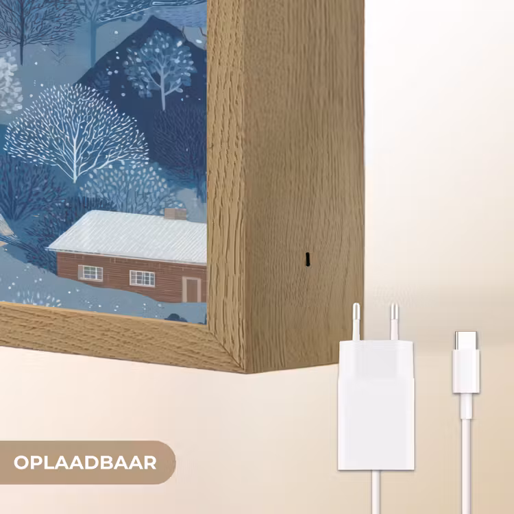 Huisjes - Vogels - Sneeuw - Winter - Blauw Light Box met batterij (Wandlamp) middel 907 -USP_websiteoplaadbaarNL