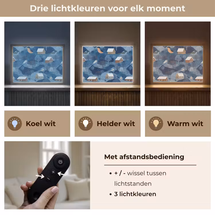 Huisjes - Vogels - Sneeuw - Winter - Blauw Light Box met batterij (Wandlamp) middel 907 -USP_lichtkleurNL