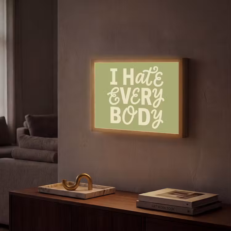I hate everybody - Groen - Retro Light Box met batterij (Wandlamp) middel -sfeer1