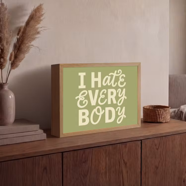 I hate everybody - Groen - Retro Light Box met batterij (Wandlamp) middel -sfeer2