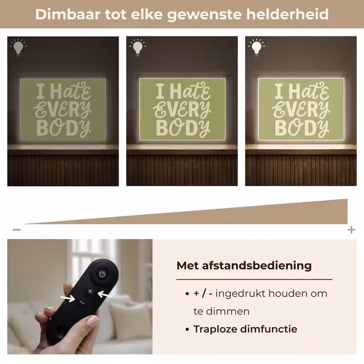 I hate everybody - Groen - Retro Light Box met batterij (Wandlamp) middel -USP_dimbaarNL