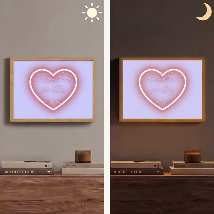 I liked it so it's mine - Neon hart - Paars Light Box met batterij (Wandlamp) middel -sfeer3
