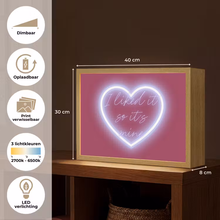 I liked it so it's mine - Neon hart - Roze Light Box met batterij (Wandlamp) middel -USP_websiteoverzichtNL