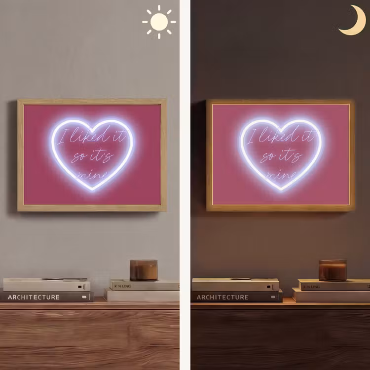 I liked it so it's mine - Neon hart - Roze Light Box met batterij (Wandlamp) middel -sfeer3