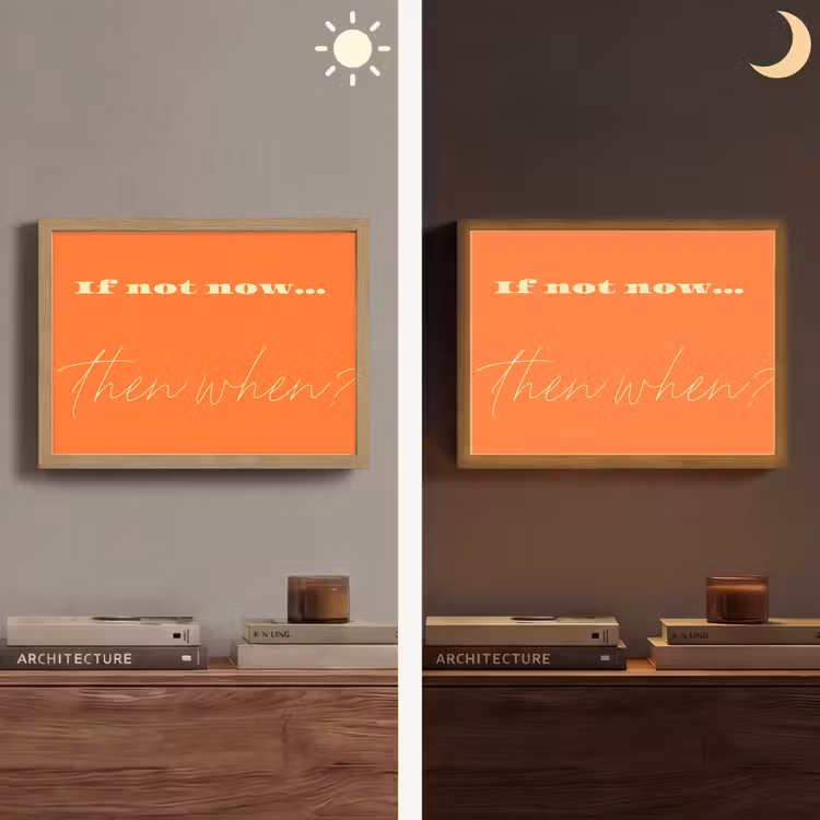 If not now then when - Oranje - Geel - Levendig Light Box met batterij (Wandlamp) middel -sfeer3