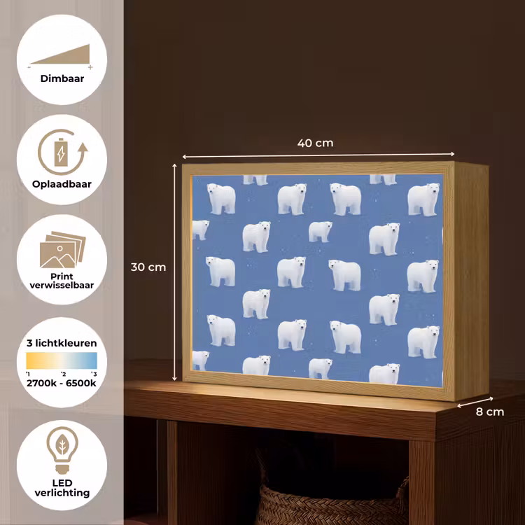 IJsbeer - Patroon - Blauw Light Box met batterij (Wandlamp) middel 907 -USP_websiteoverzichtNL