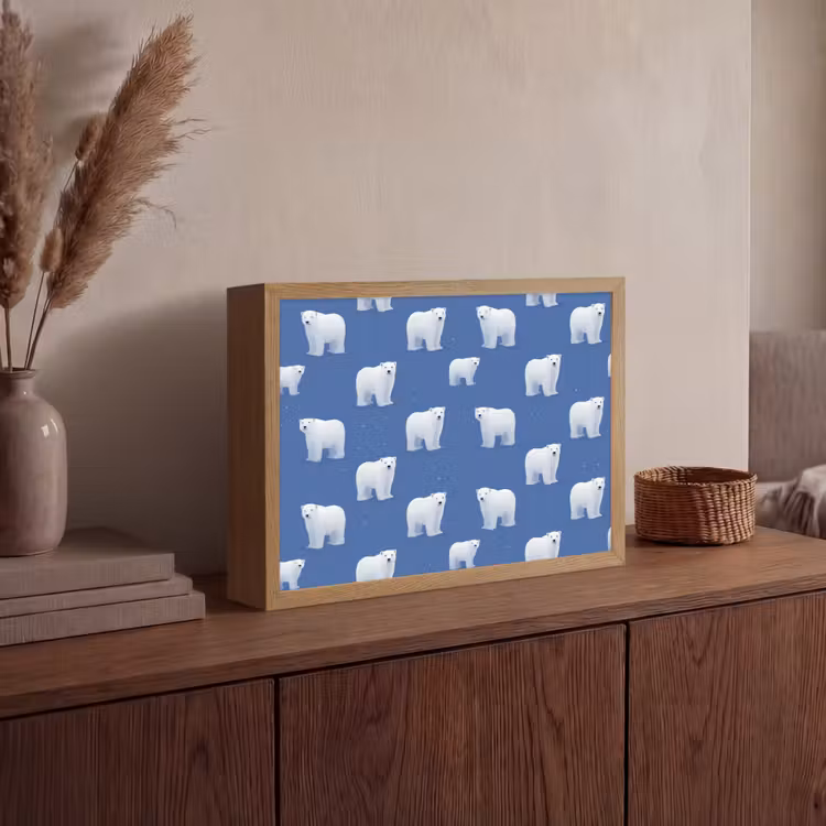 IJsbeer - Patroon - Blauw Light Box met batterij (Wandlamp) middel 907 -sfeer2