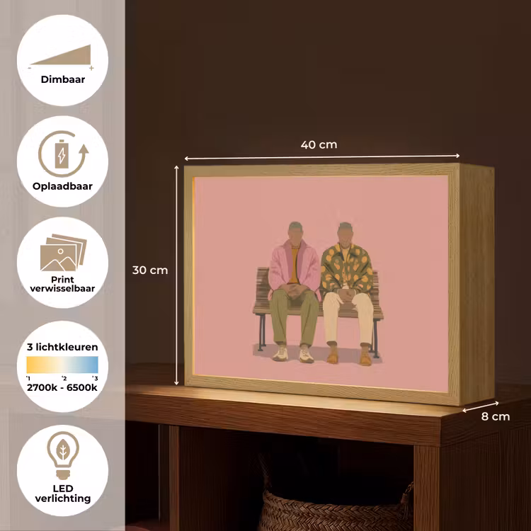 Illustratie - Bankje - Personen - Minimalistisch Light Box met batterij (Wandlamp) middel -USP_websiteoverzichtNL