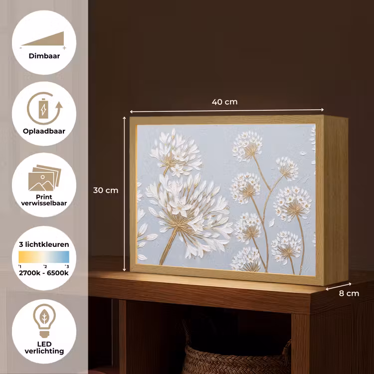 Illustratie - Bloemen - Blauw Light Box met batterij (Wandlamp) middel -USP_websiteoverzichtNL