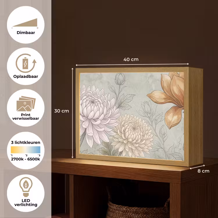 Illustratie - Bloemen - Groen Light Box met batterij (Wandlamp) middel -USP_websiteoverzichtNL