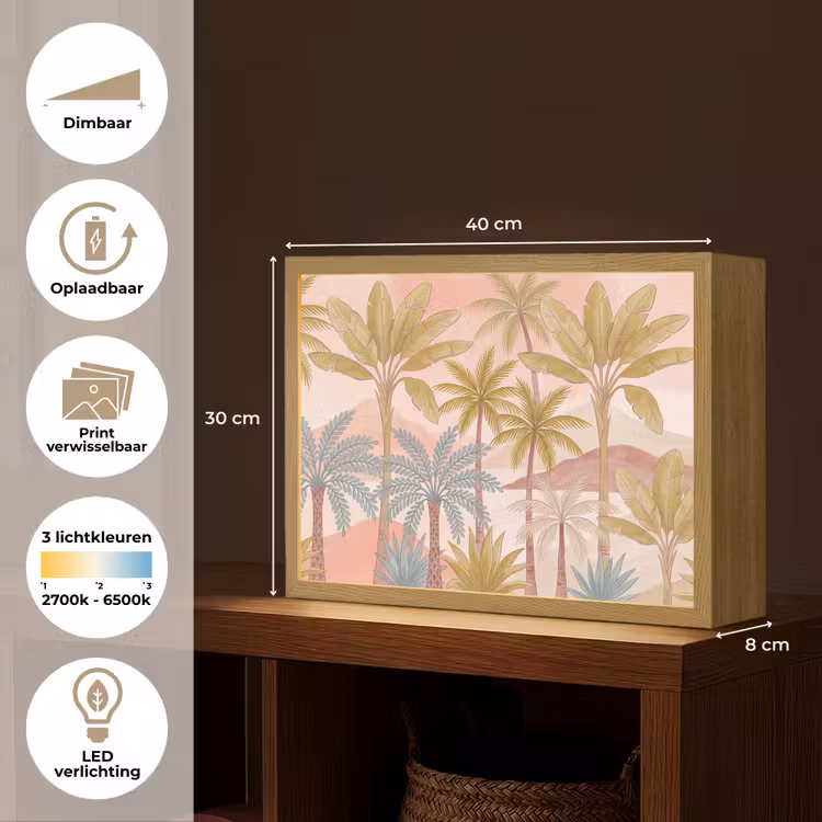 Illustratie - Palmbomen - Kleurrijk Light Box met batterij (Wandlamp) middel -USP_websiteoverzichtNL